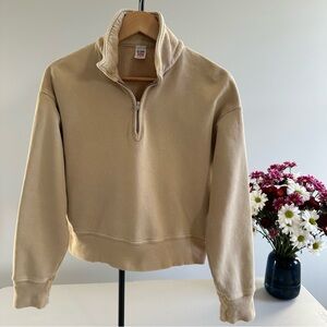 RE/DONE x Hanes 70's half-zip sweatshirt • small • cropped • khaki • flaw*